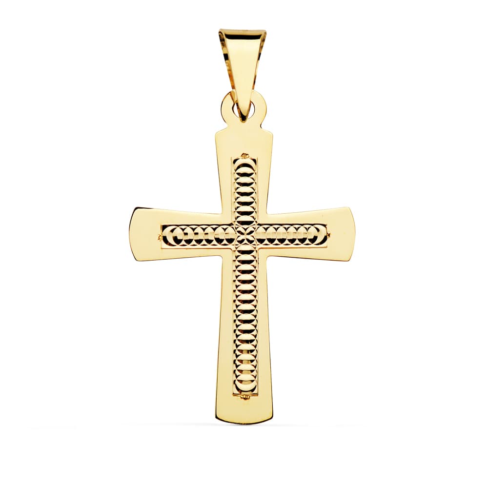 Croix Or Jaune 18K Sans Christ DIAMANTÉE34 X 22 mm