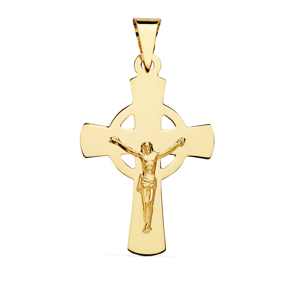 18K Sarı Altın Haç İsa Taşlı 34X22 mm