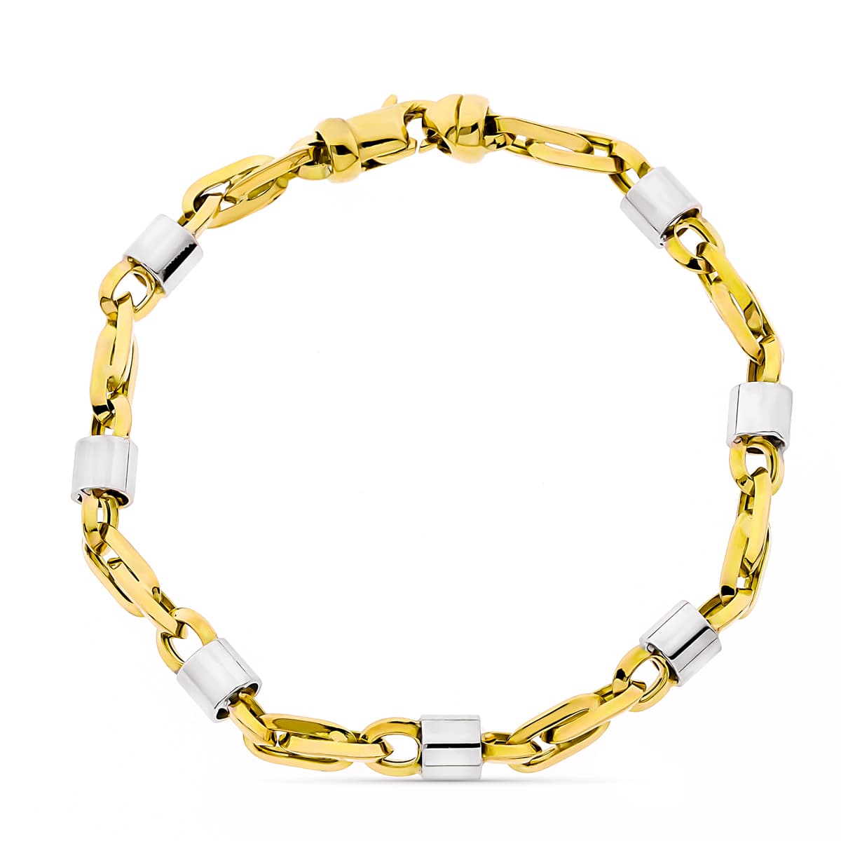Bracelet en Or Bicolore 18K Mailles Largeur 5 mm Longueur 1950 Cm