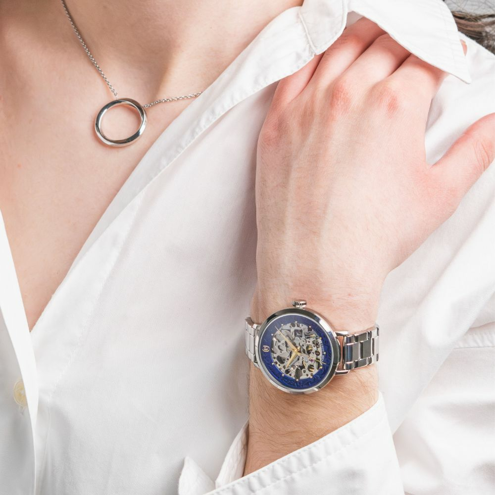 Montre femme Pierre Lannier AUTOMATIC 141K661 – cadran bleu bracelet acier argenté – vue 2
