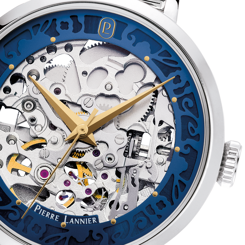 Montre femme Pierre Lannier AUTOMATIC 141K661 – cadran bleu bracelet acier argenté – vue 3