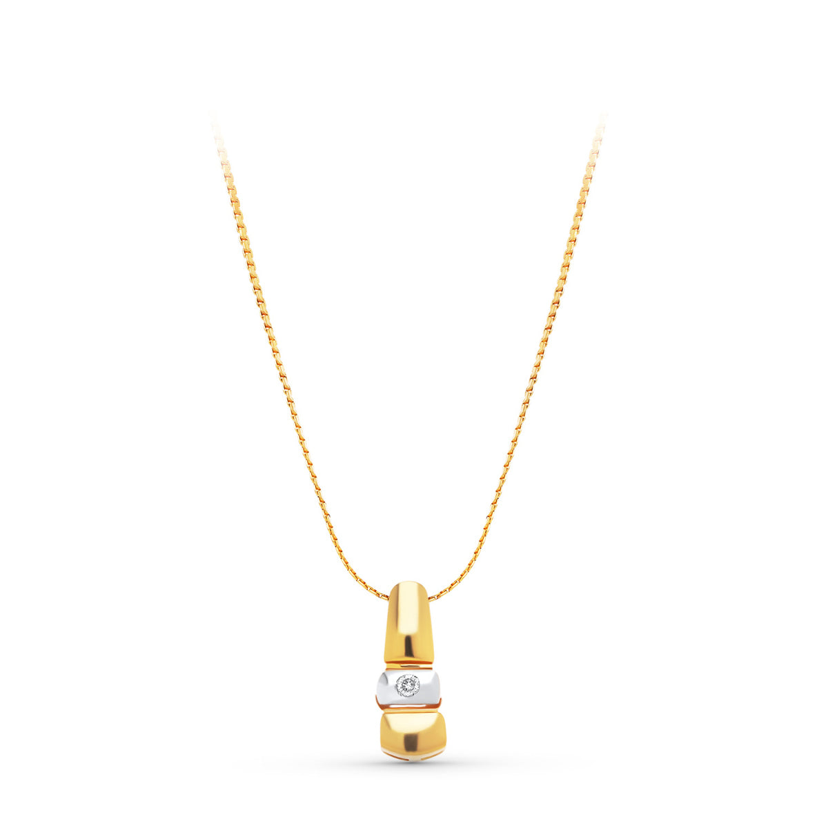 18K gul guld naturligt diamantvedhæng 16X6 mm 005 Qts kæde 42 Cm