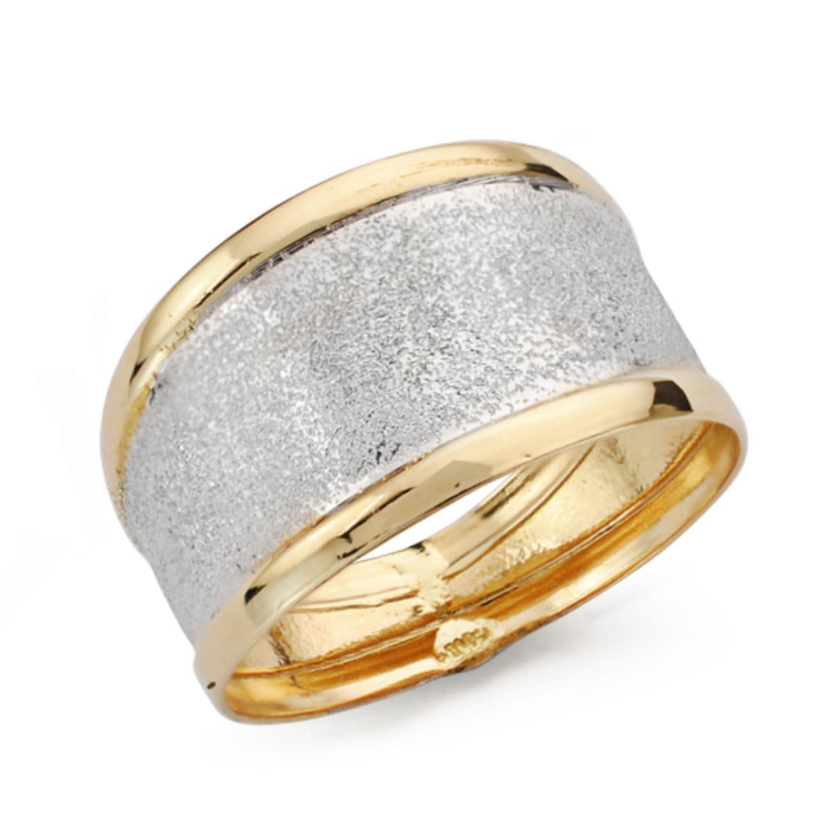 18K Two-tone Gold Diamond Ring Brilliant Edges Width: 11 mm