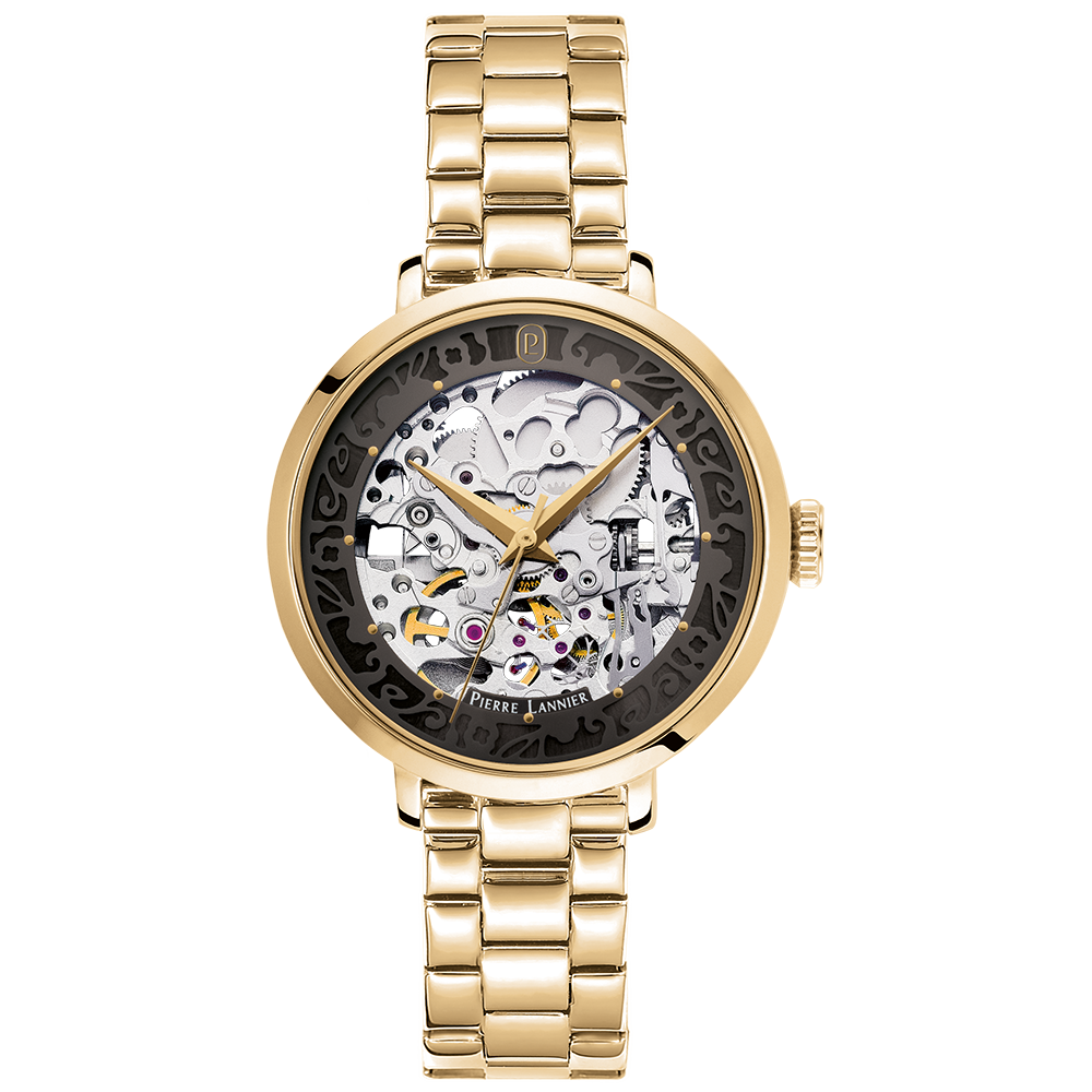 Montre femme Pierre Lannier AUTOMATIC 142G532 – cadran gris bracelet acier doré – vue de face