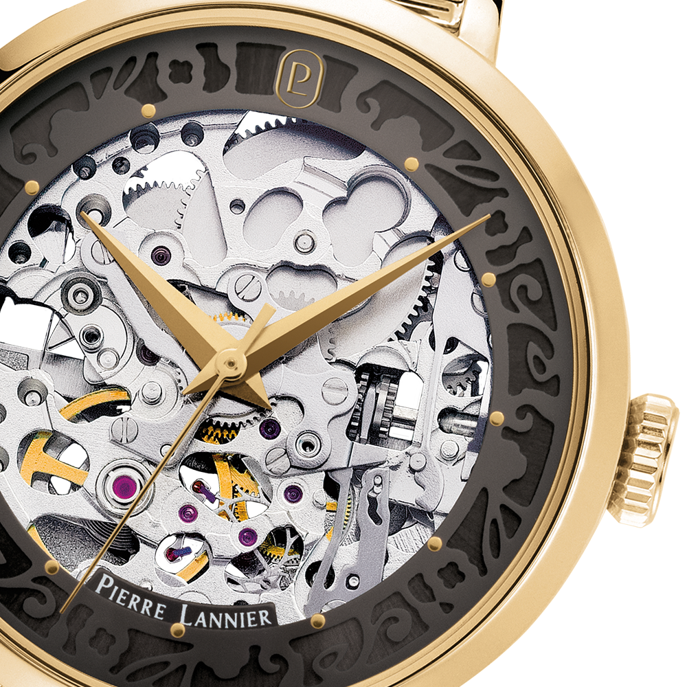 Montre femme Pierre Lannier AUTOMATIC 142G532 – cadran gris bracelet acier doré – vue 3