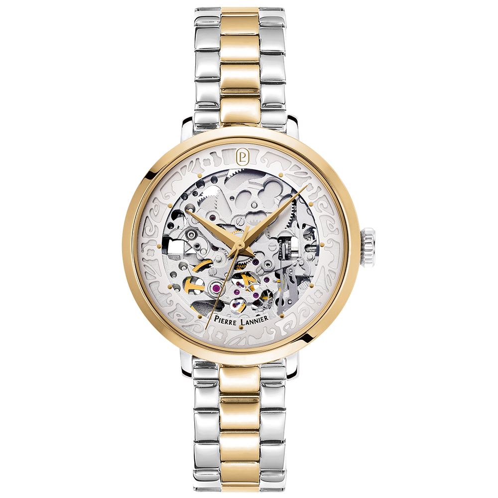 Montre femme Pierre Lannier AUTOMATIC 142G721 – cadran argenté bracelet acier bicolore – vue de face
