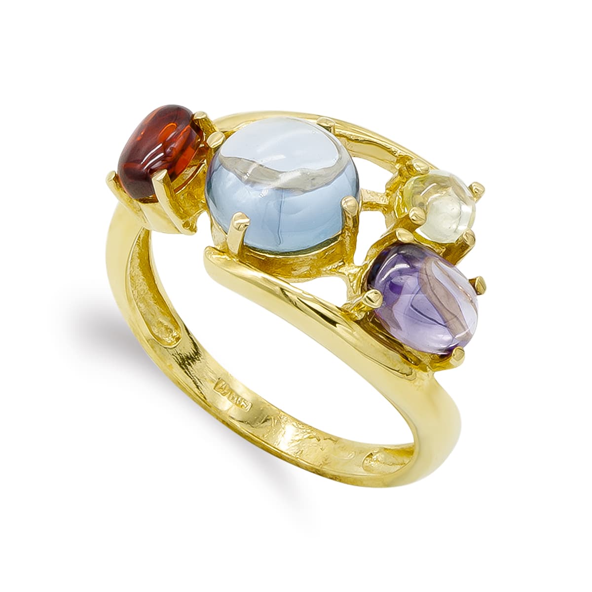 Bague Or Jaune 18K 4 Pierres Couleur Largeur : 12,5 mm