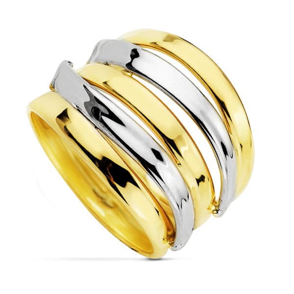 18K Bague en Or Bicolore 16 mm