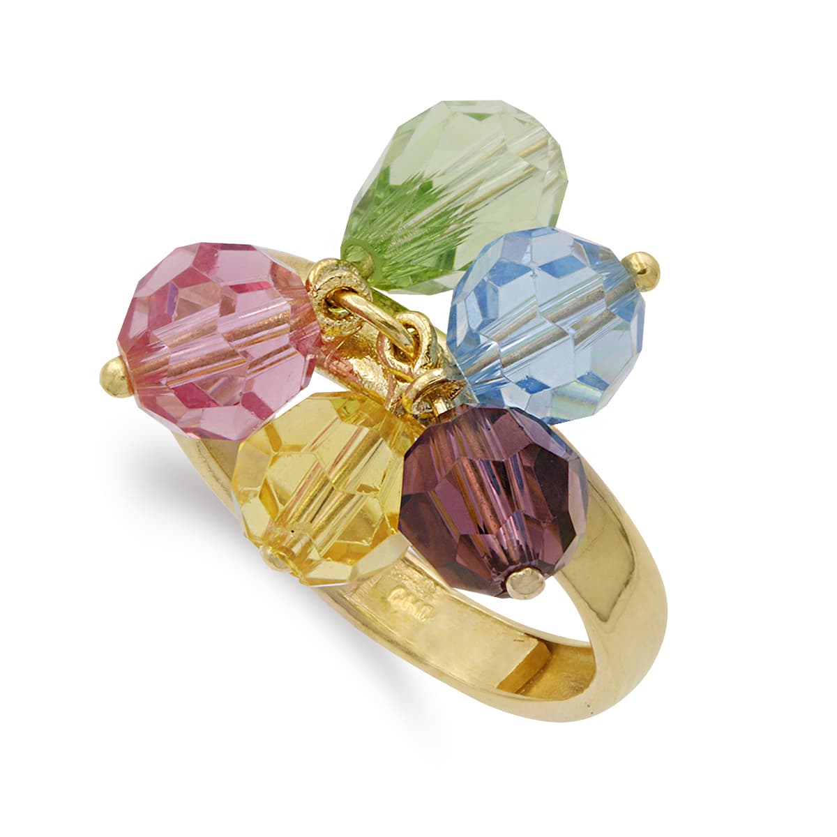 18K Yellow Gold Ring with Five Colored Stones Width 3 mm