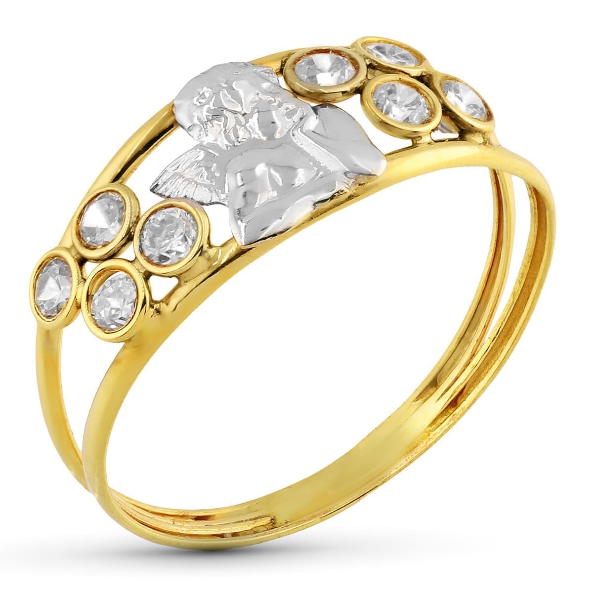 Dobbel kroppsring i 18K tofarget gull med Angel Burlon og Criconites Bredde: 8 mm