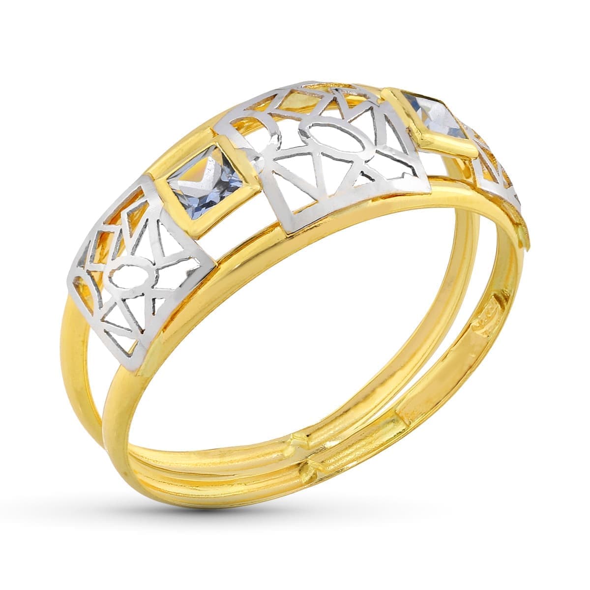 Double Body 18K Two-tone Or Ring with Opening Pattern and Square Zircon Width: 8.5 mm