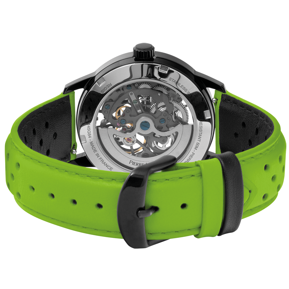 Montre femme Pierre Lannier PADDOCK 145G877 – cadran squelette noir bracelet cuir perforé vert – vue 5