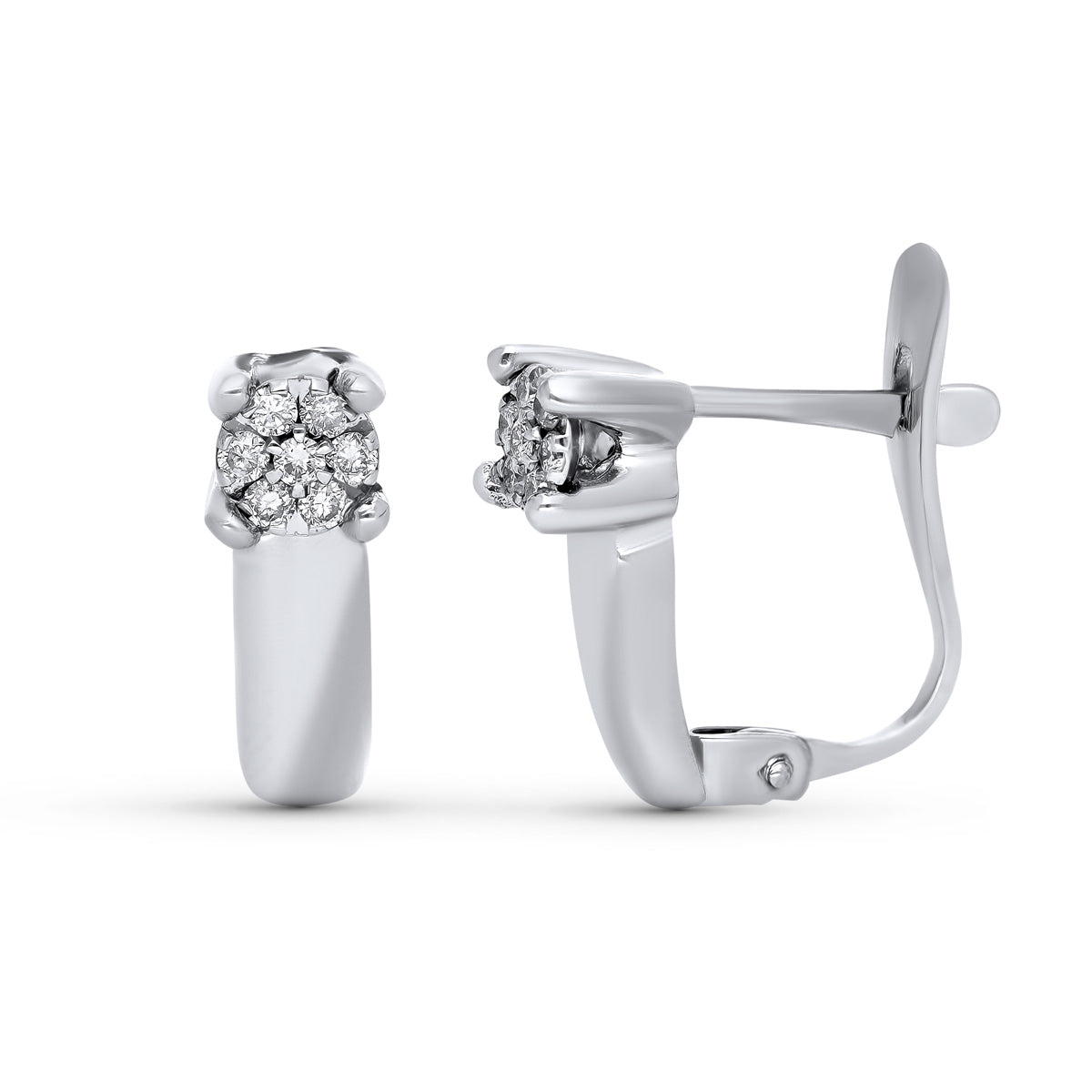 Brincos em ouro branco 18K com diamantes naturais 0,100 Cts Si-h Tamanho: 13 X 4 mm Fecho Catalão