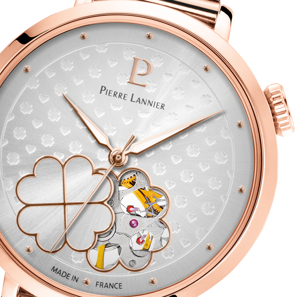 Montre femme Pierre Lannier ESPERANCE 147K928 – cadran argenté bracelet acier milanais doré rose – vue 2