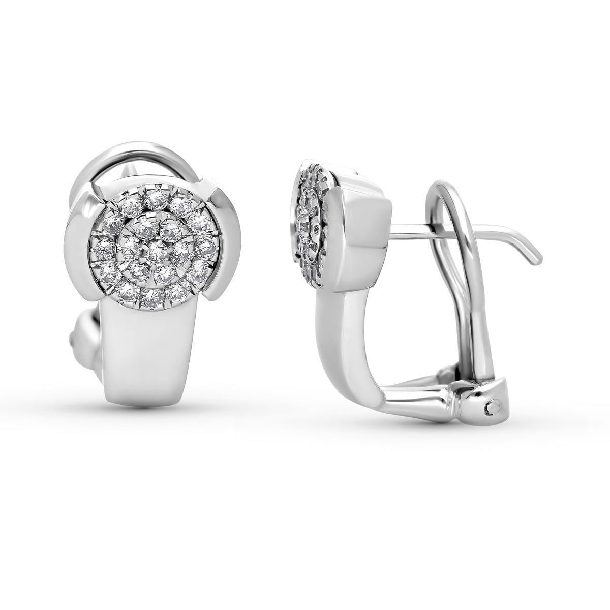 Boucles d'oreilles en Or Blanc 18K 38 Diamants Naturels 0.35 Cts Si-h Oméga Fermoir 14.5X9 mm
