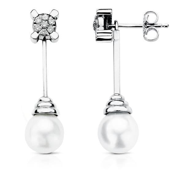 Pendientes Oro Blanco 18K Diamantes Naturales Australianos 0.25 Cts Si-h Tamaño: 30X9 mm Botón A Presión