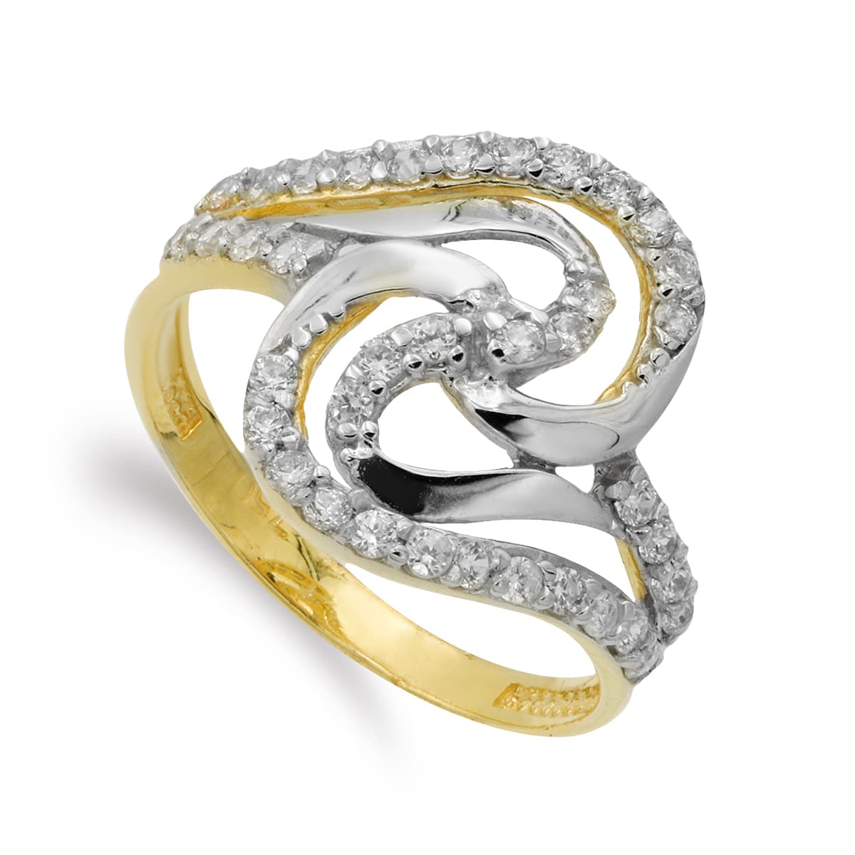 18K tweekleurige gouden ring met zirkonen 15 mm 2 mm