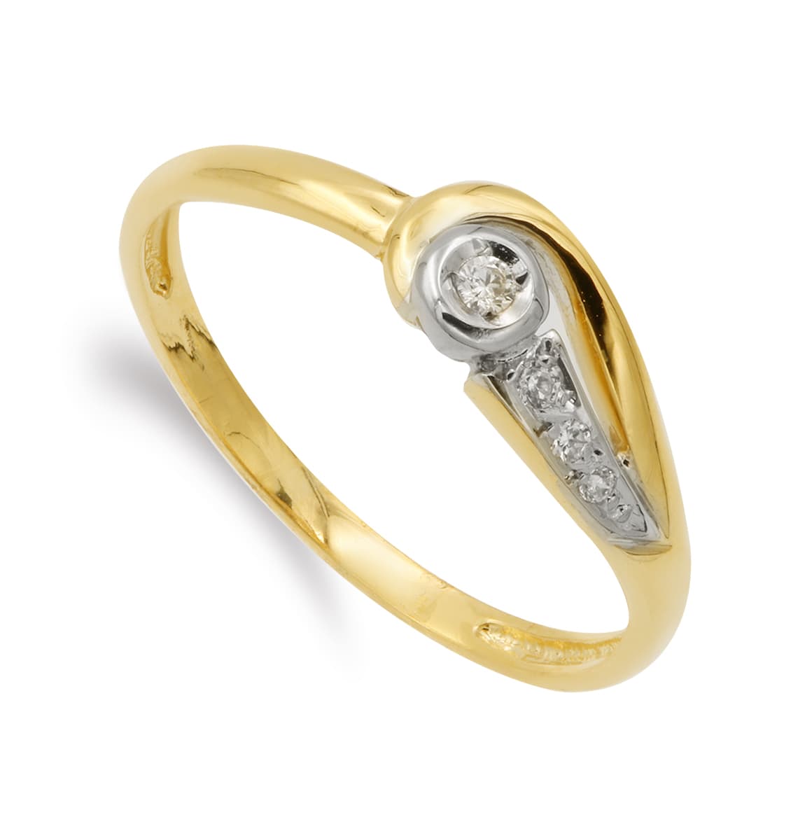 18K Bague Or Bicolore avec Zircons 6 mm Anneau 2 mm