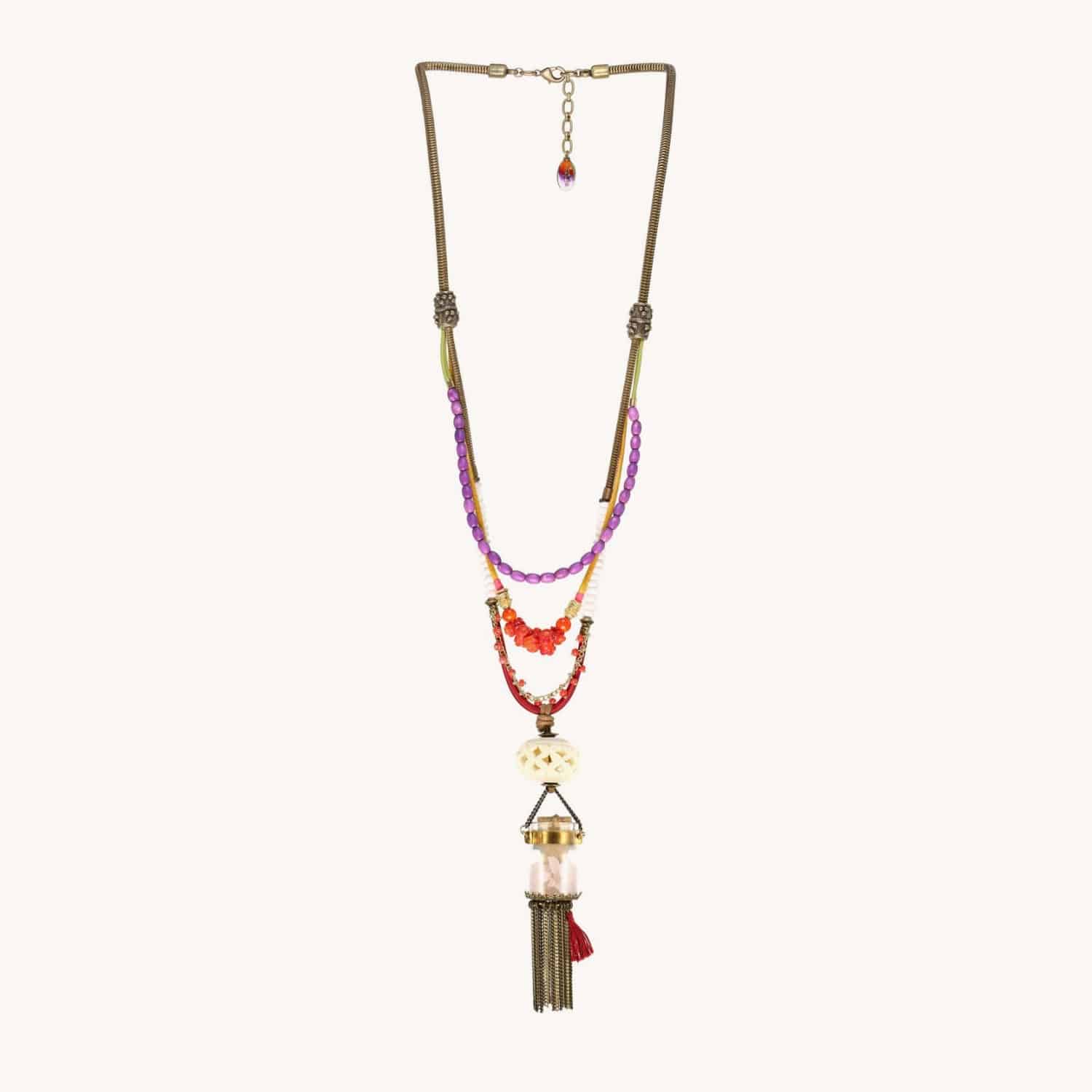 Collier Goa avec quartz rose et os 15--26252 Nature Bijoux