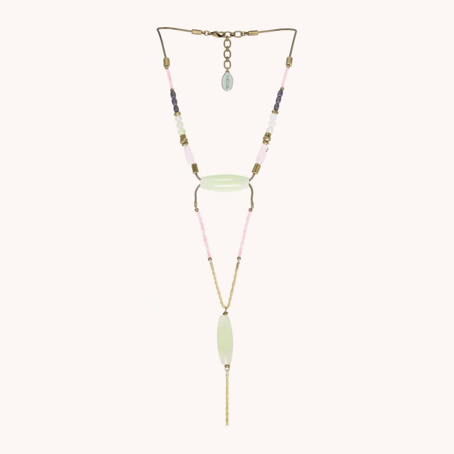 Collier Kajiura en hématite, jade, quartz rose 15--26305 Nature Bijoux