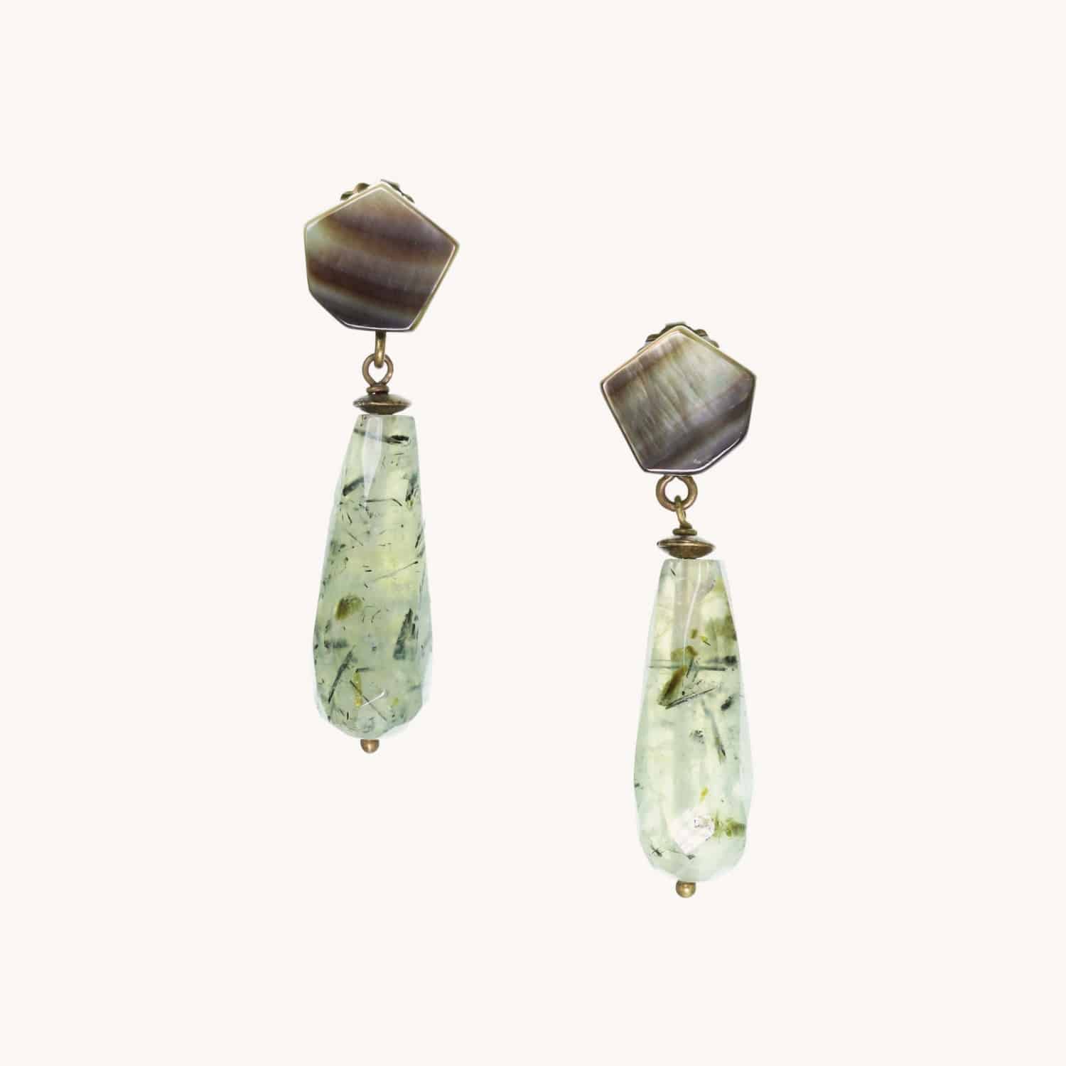 Boucles d'oreilles Metamorphose grande goutte nacre quartz rutile 12--25227 Nature Bijoux