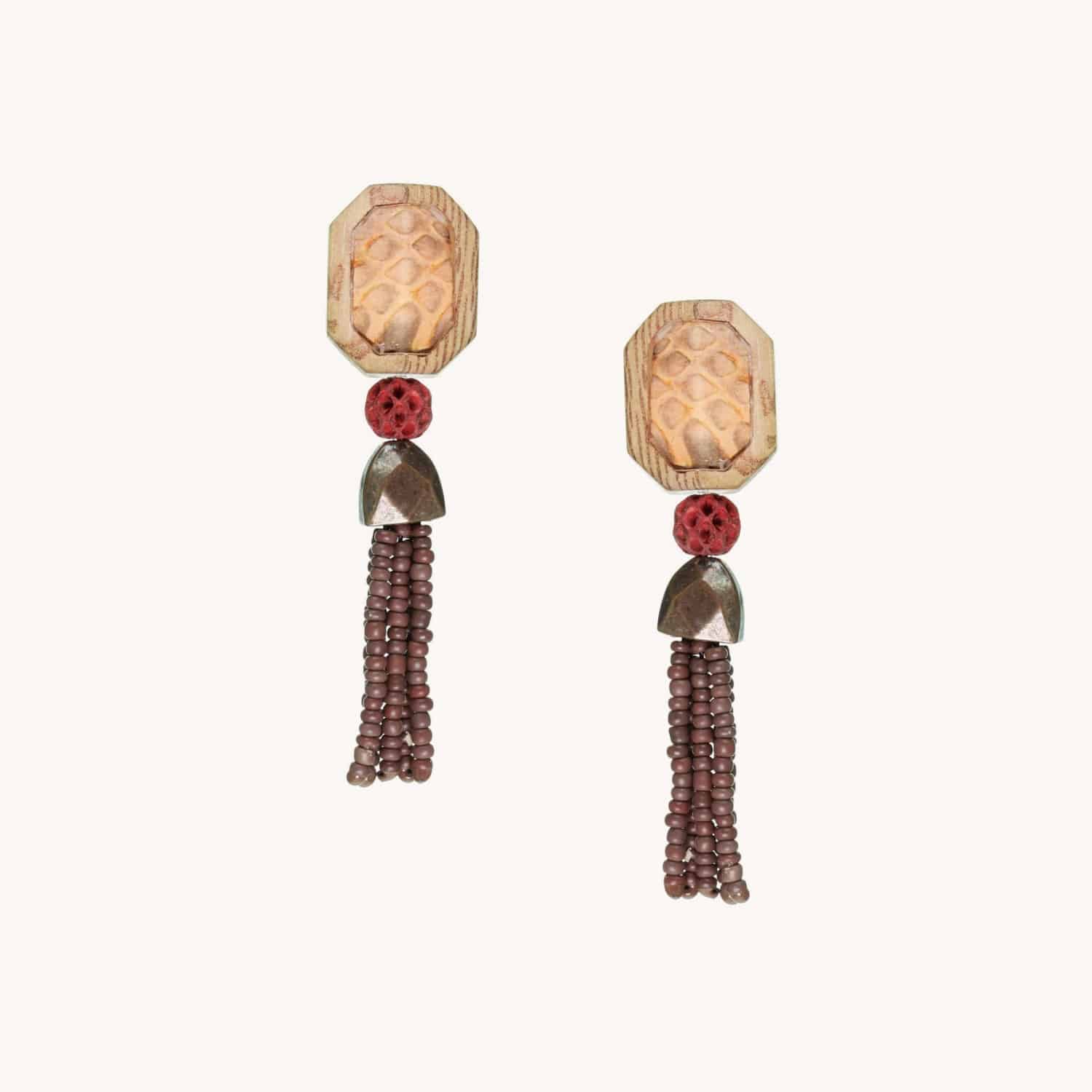Boucles d'oreilles Granada petit pompon bois de rose 12--25427 Nature Bijoux