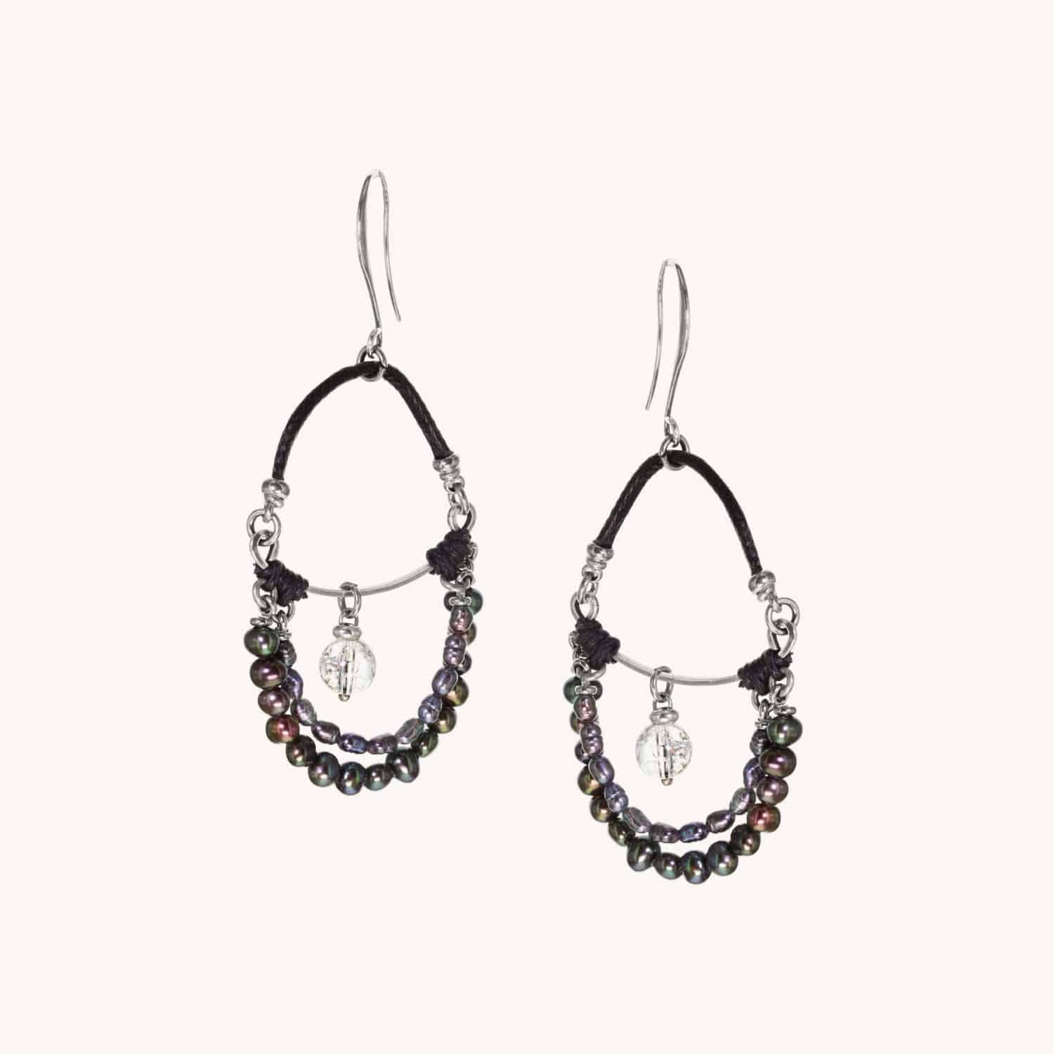 Boucles d'oreilles Black Pearl en cristal de roche et perles de culture 12--29262 Nature Bijoux