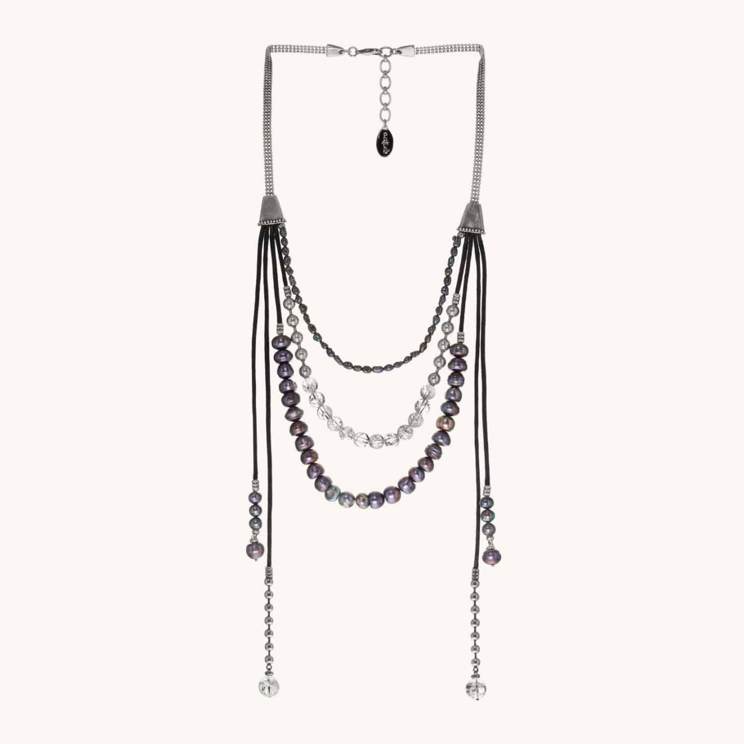 Collier Black Pearl avec cristal de roche et perles de culture 15--26501 Nature Bijoux