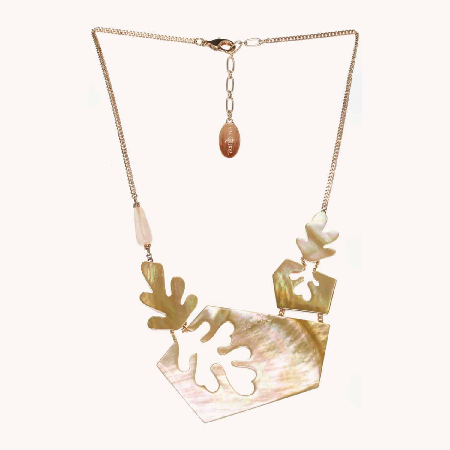 Collier Hybride en nacre brune et quartz rose 15--26531 Nature Bijoux