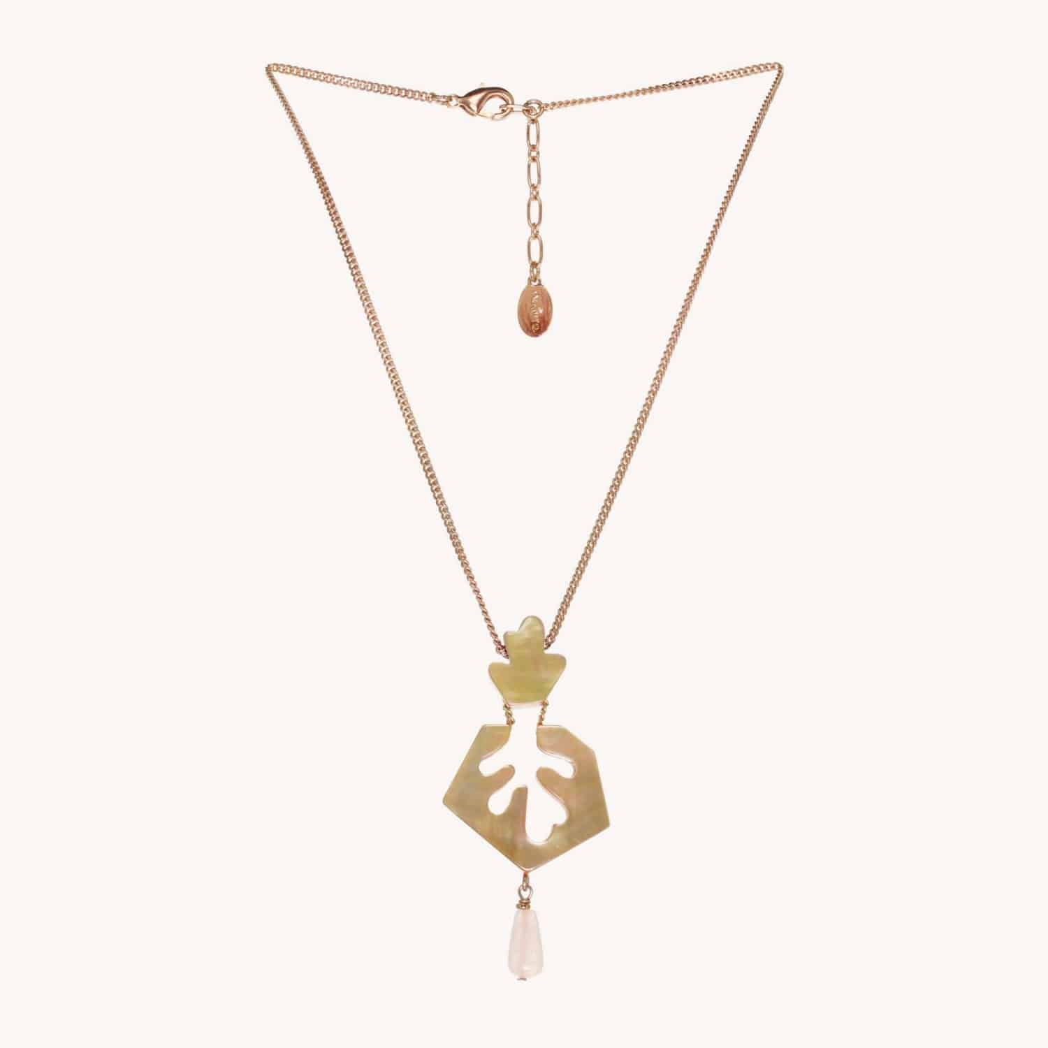 Collier Nature Bijoux Hybride en nacre brune et quartz rose sku 15--26534
