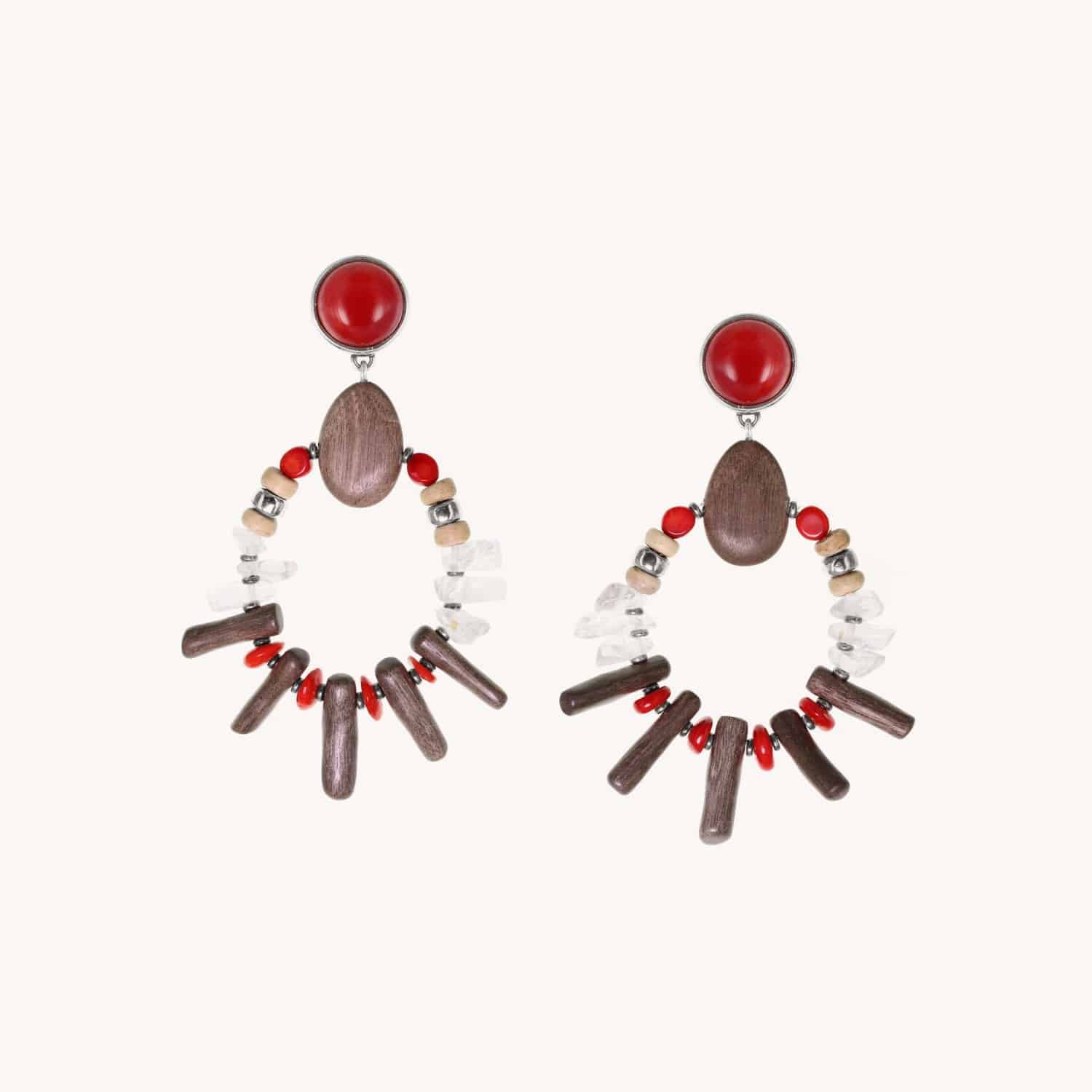 Boucles d'oreilles Nature Bijoux Iceland bois et corail 12--34902