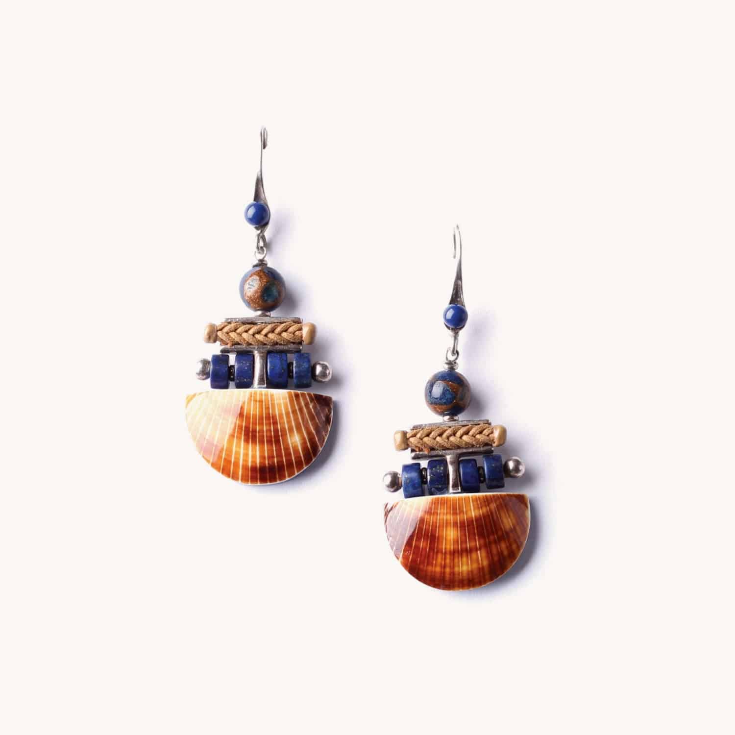 Boucles d'oreille Nature Bijoux Sunset lapis-lazuli coques brunes 12--76011