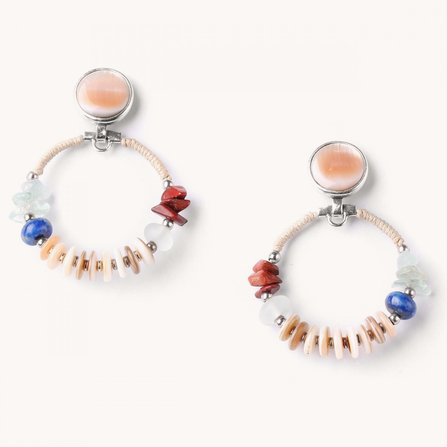 Boucles d'oreille Bahia en aigue marine, jaspe rouge et nacre 12--76587 Nature Bijoux