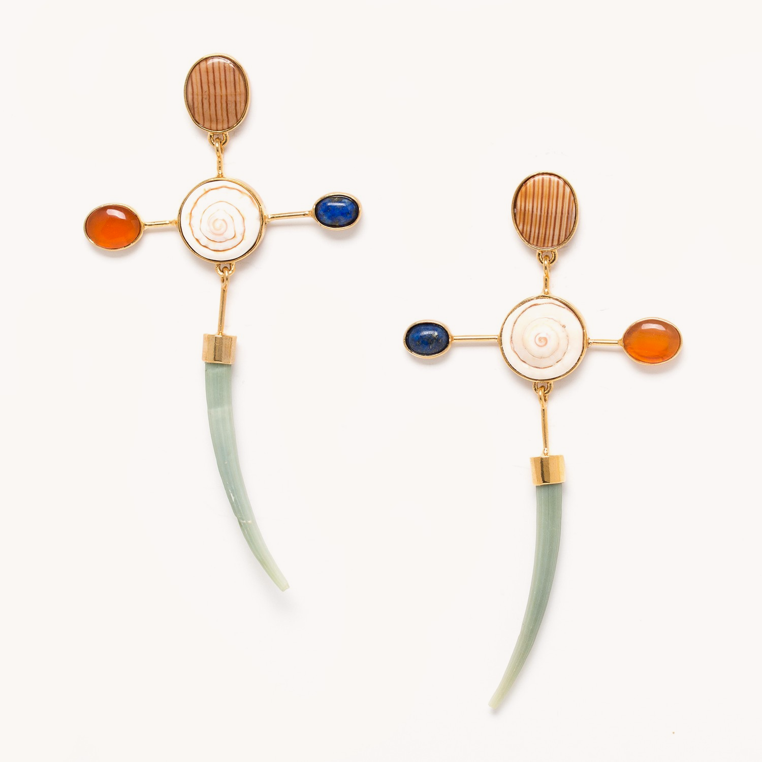 Boucles d'oreilles Tresors dentallium agate rouge lapis-lazuli 12--74052 Nature Bijoux