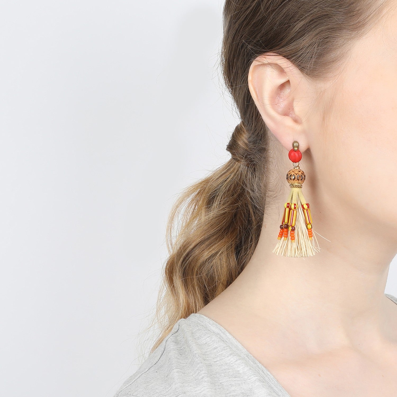 Détail raphia boucles d'oreilles Uluwatu 12--74960 Nature Bijoux