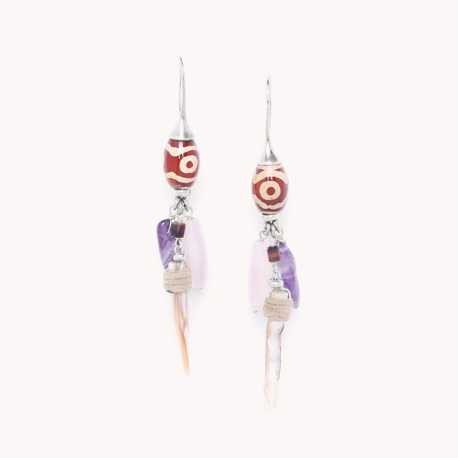 Boucles d'oreille Talisman grand crochet agate améthyste quartz rose Nature Bijoux 12--74705