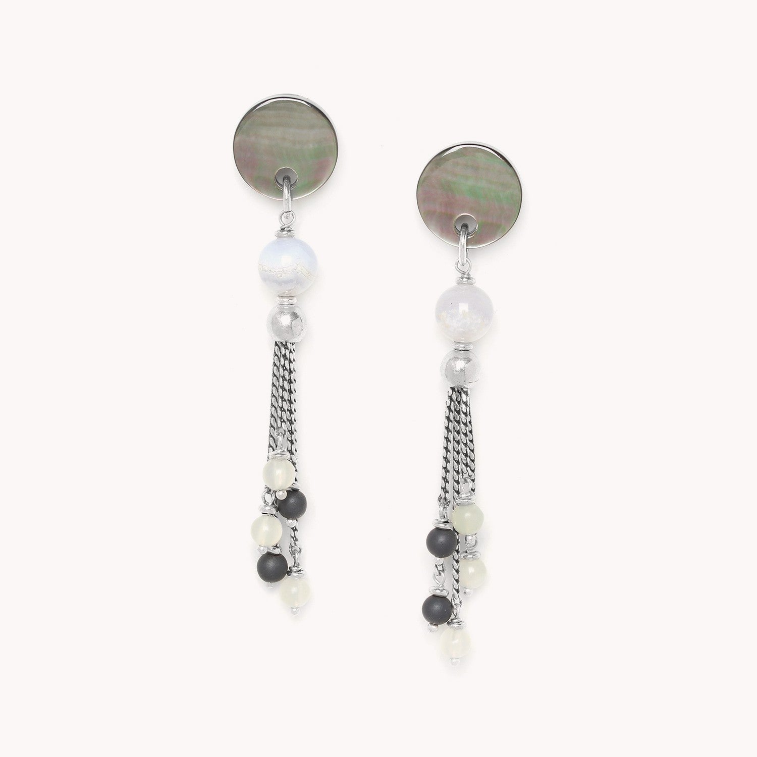 Boucles d'oreilles Frozen Fjord 5 chaines hématite jade calcédoine Nature Bijoux 12--75023