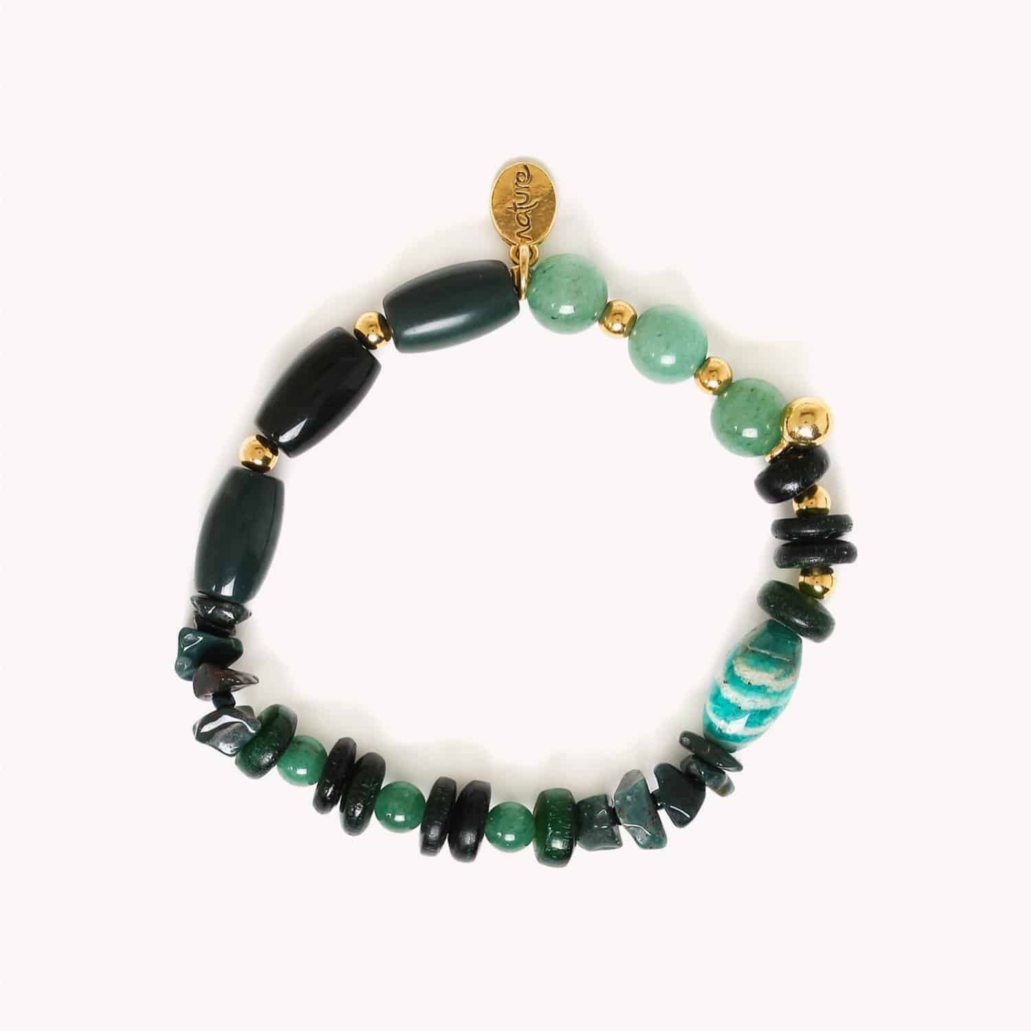 Détail pierres vertes et laiton bracelet extensible 13--42990