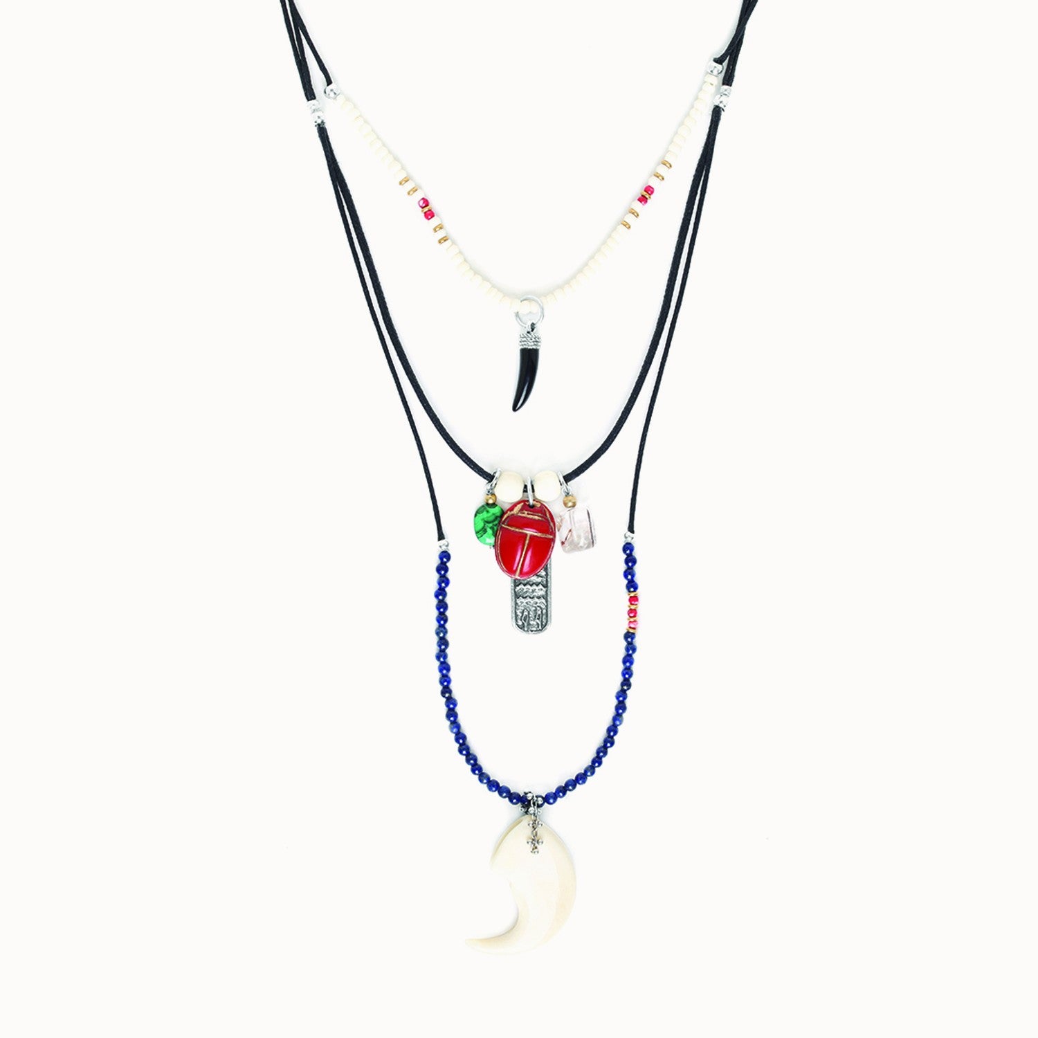 Collier Sekhmet 3 rangs Corne Howlite Lapis-lazuli Malachite 15--41360 Nature Bijoux