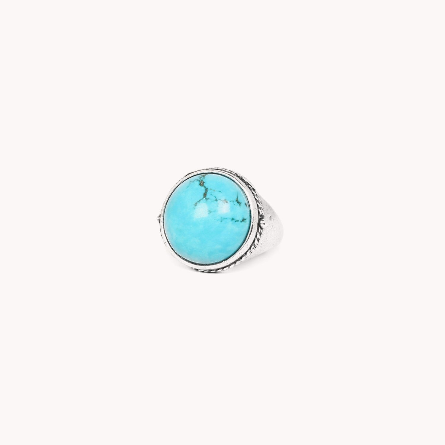 Bague nature bijoux anneaux ronde howlite turquoise 19--24520