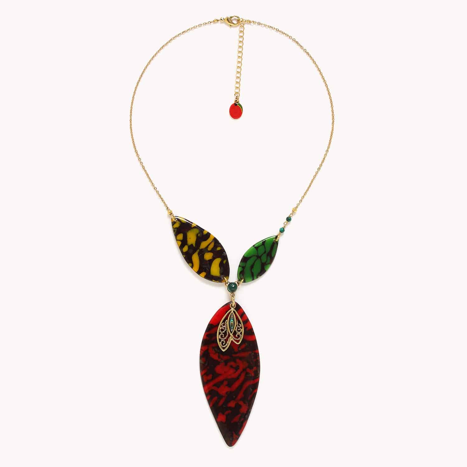 Collier Gaia 3 Couleurs malachite coquillages 15--42650 Nature Bijoux