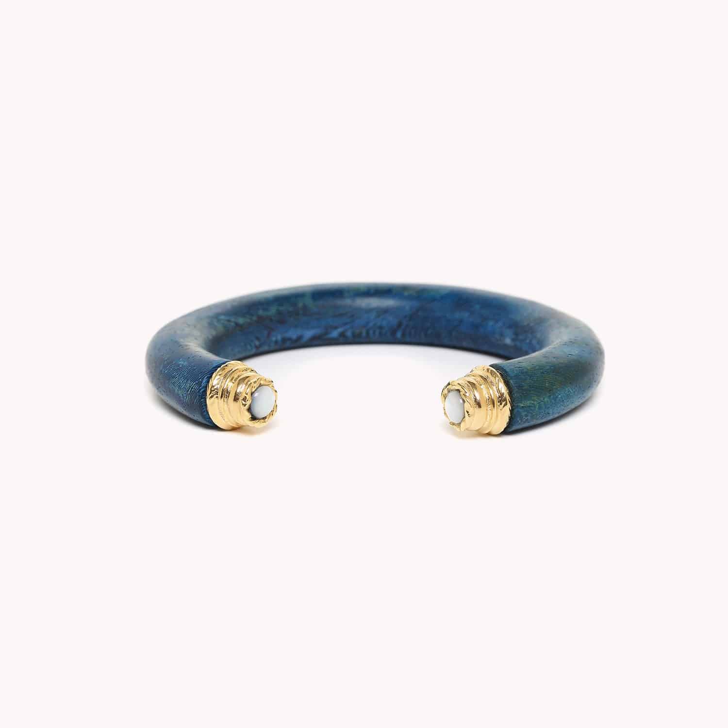Bracelet Kinsley rigide bleu bois Robles nacre blanche 13--43232 Nature Bijoux