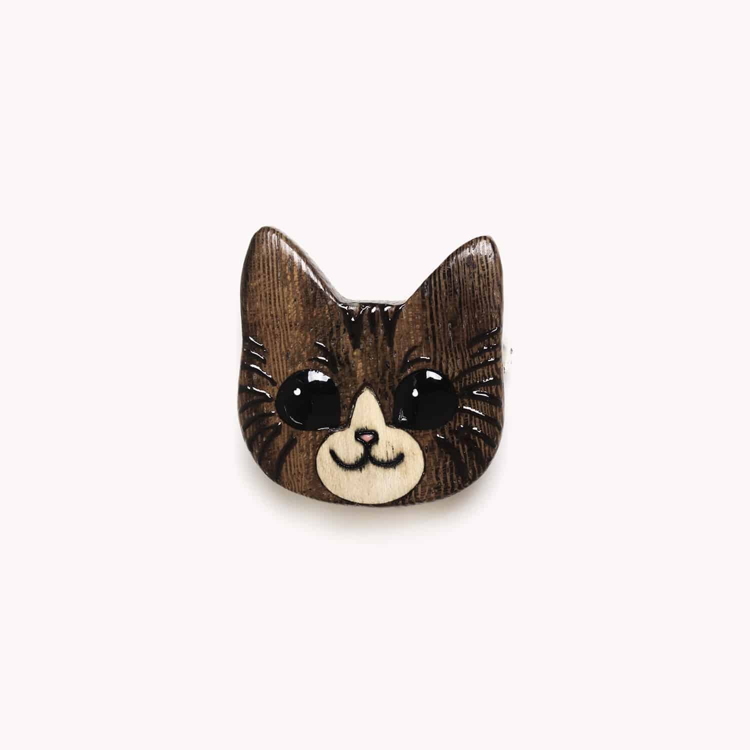 Broche Le Chat collection Nature Bijoux bois Gmelina laiton 10--23886