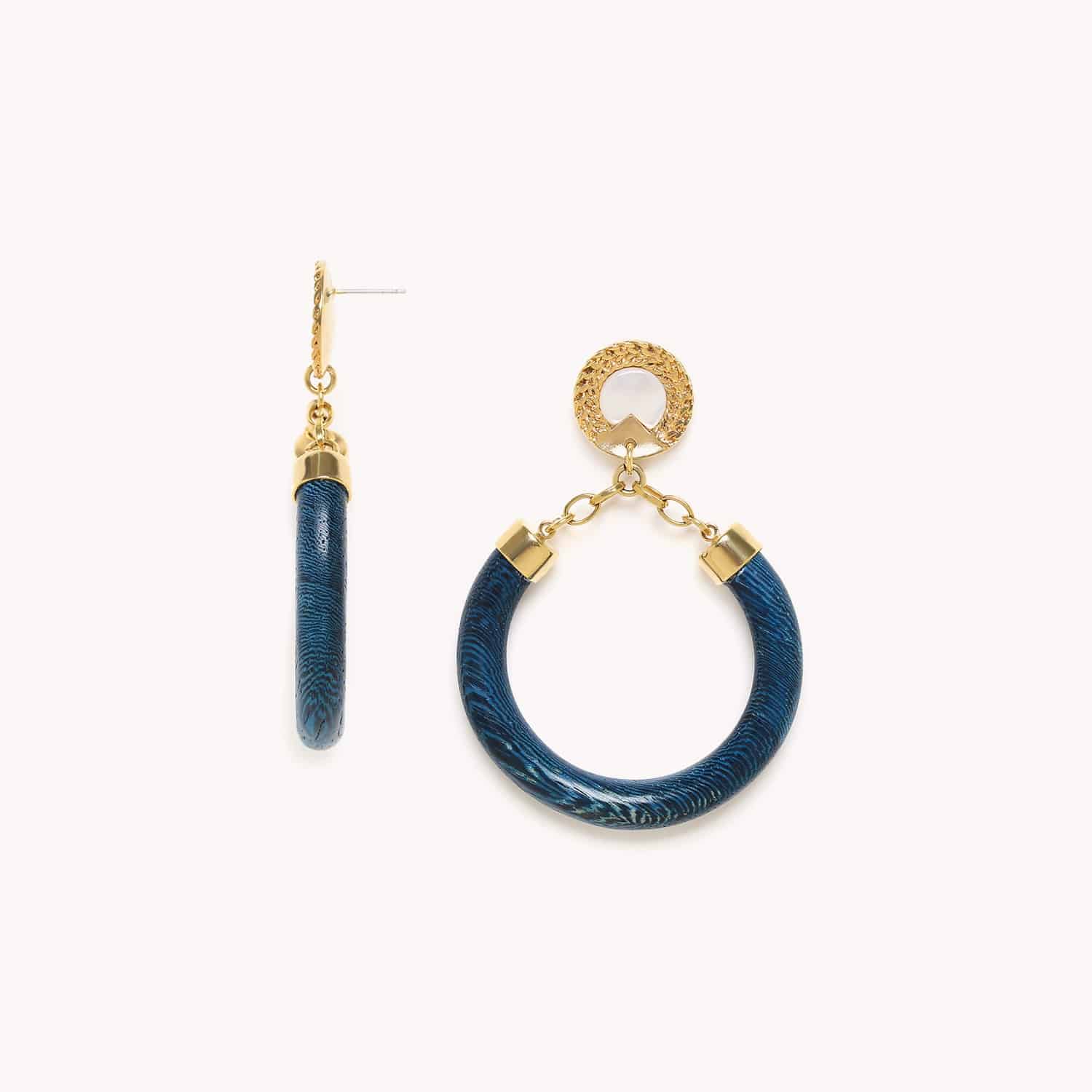 Détail bois et nacre boucles d'oreilles 12--79006 Nature Bijoux
