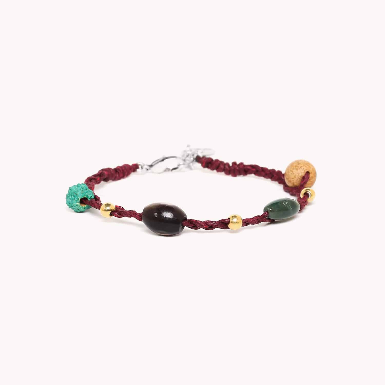 Bracelet Petit Poucet tressé en coton ciré et grenat 13--43217 Nature Bijoux