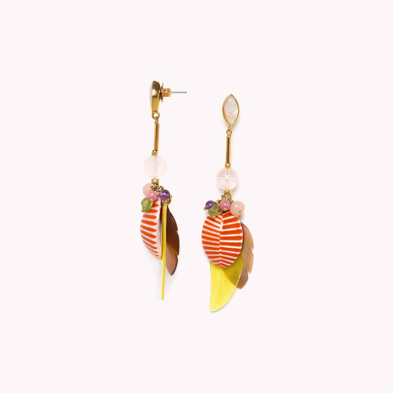 Détail nacre et quartz rose boucles d'oreilles 12--79133 Nature Bijoux