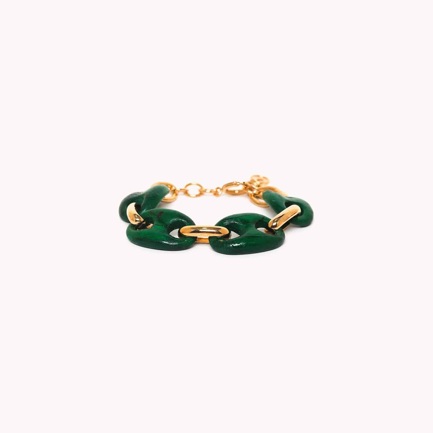 Bracelet Kaffe en bois tamarinier et chaîne verte 13--43350 Nature Bijoux