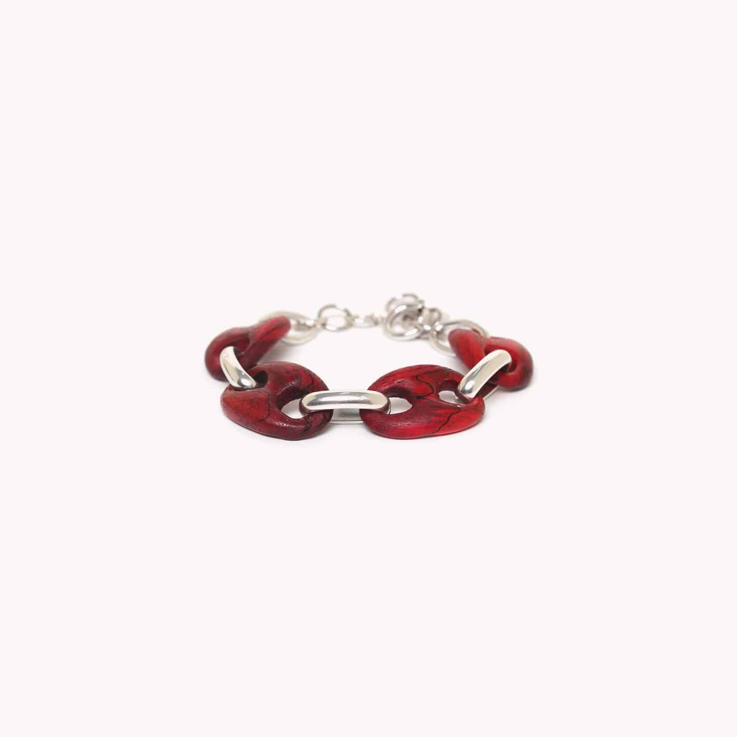 Bracelet Kaffe bois tamarinier et chaîne rouge 13--43351 Nature Bijoux