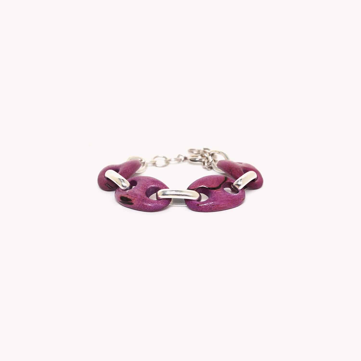 Bracelet Nature Bijoux Kaffe bois et chaîne lilas 13--43354