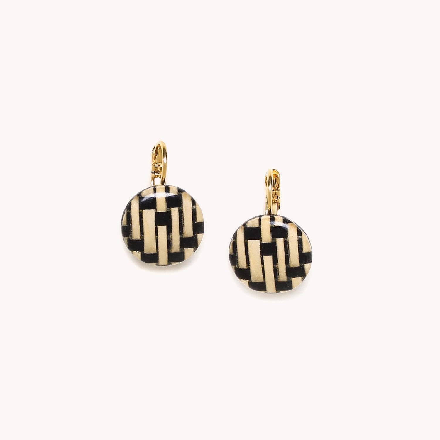 Boucles d'oreilles Madam Bogolan Laiton résine tissu 12CP78765 Nature Bijoux